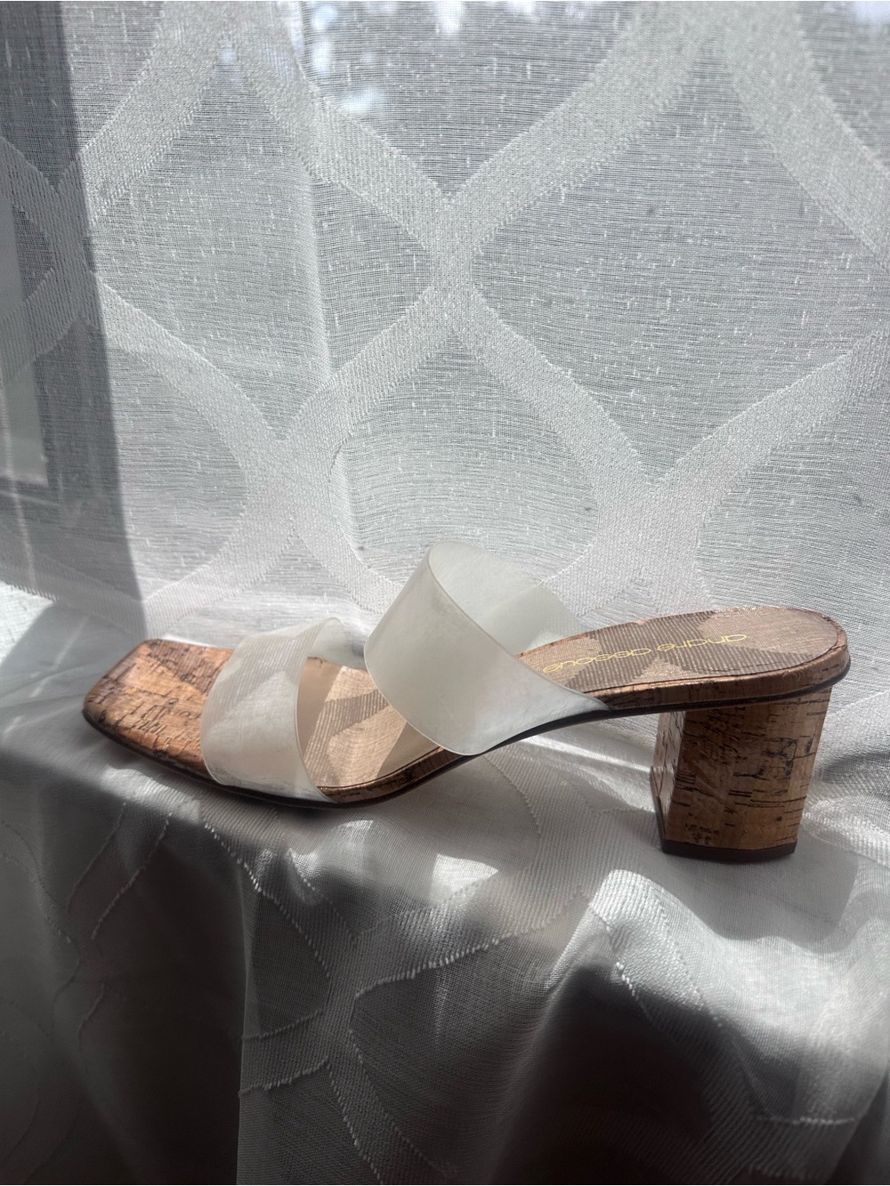 Andre Assous White Sheer Double-Band Cork Heel Sandal